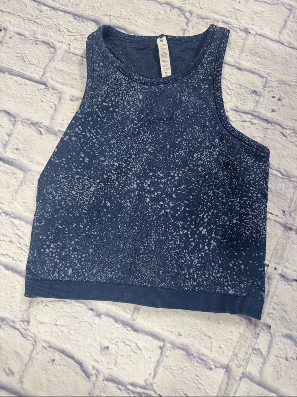 Lululemon Ebb to Street Cropped Racerback Tankin Distorted Noise Mineral Blue 8